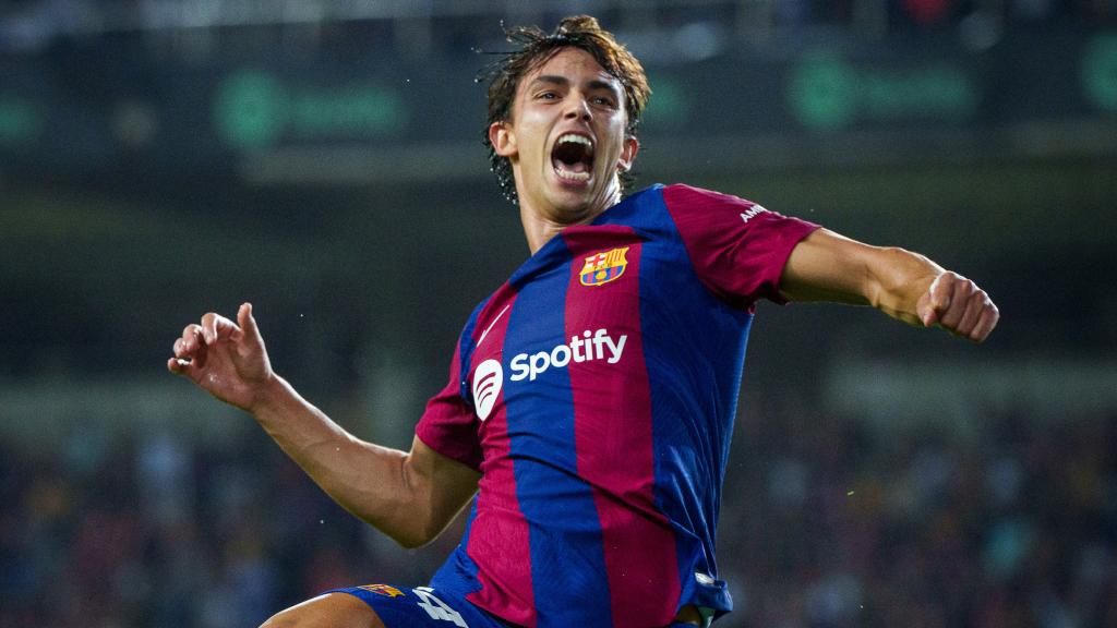 La primera explosión de júbilo de Joao Félix en Montjuic