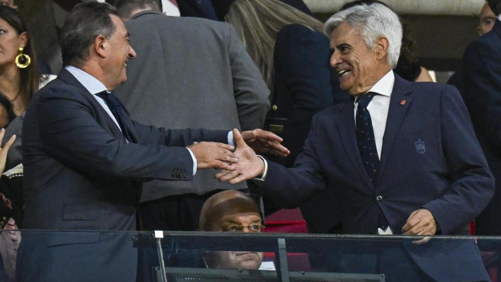 Pedro Rocha, presidente en funciones de la RFEF, en el partido de España contra Chipre