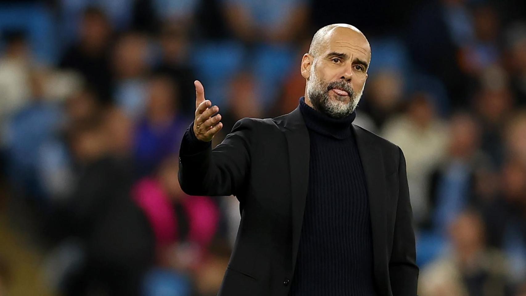 Pep Guardiola, durante el debut del Manchester City en Champions League