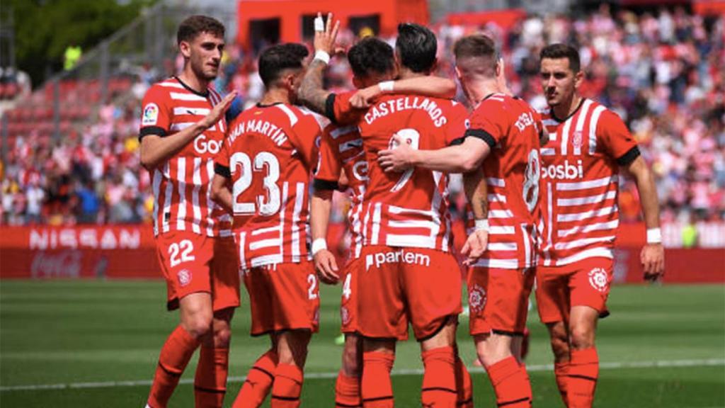 El Girona, celebrando una victoria en Montilivi