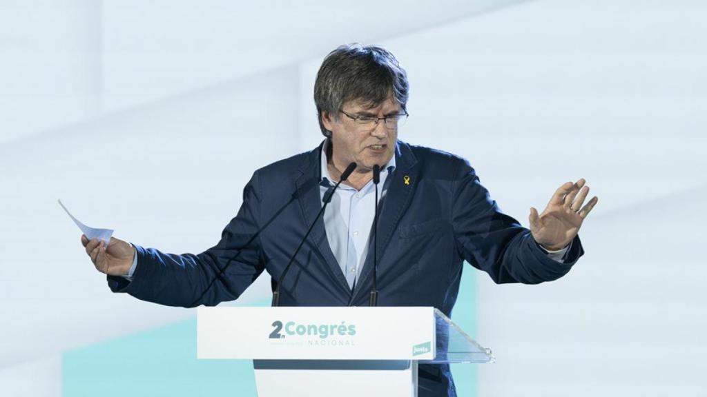 El 'expresident' fugado Carles Puigdemont, en un mitin de Junts