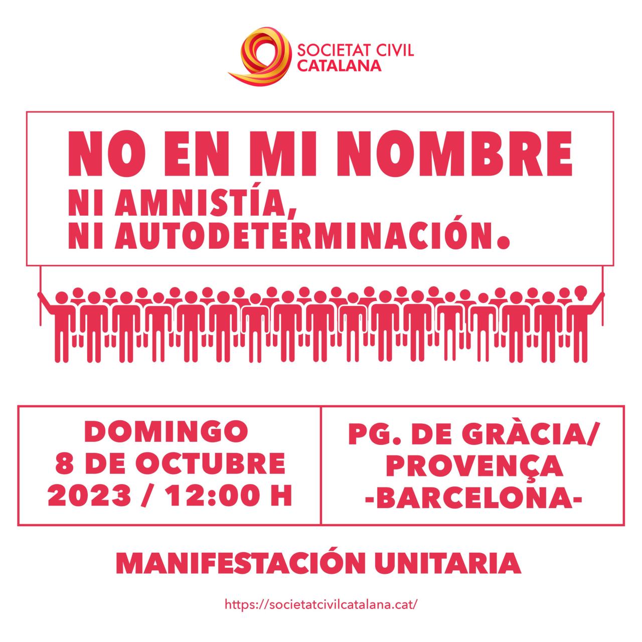 Cartel de la manifestación de este domingo 8 de octubre a mediodía en el Paseo de Gracia de Barcelona