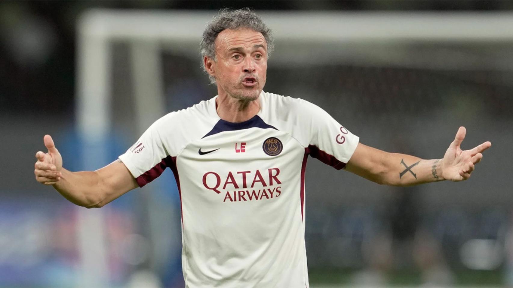 Luis Enrique, durante un entrenamiento con el Paris Saint-Germain