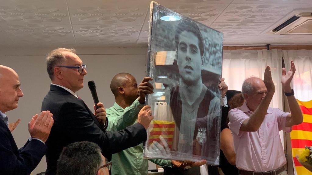 La foto homenaje de Ferran Olivalle en el acto de la Peña La Pulga