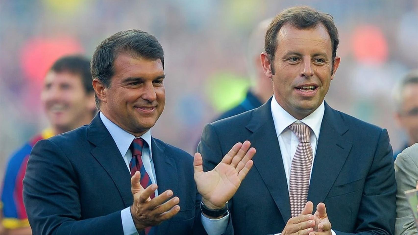 Joan Laporta y Sandro Rosell, en una imagen de archivo en el Camp Nou
