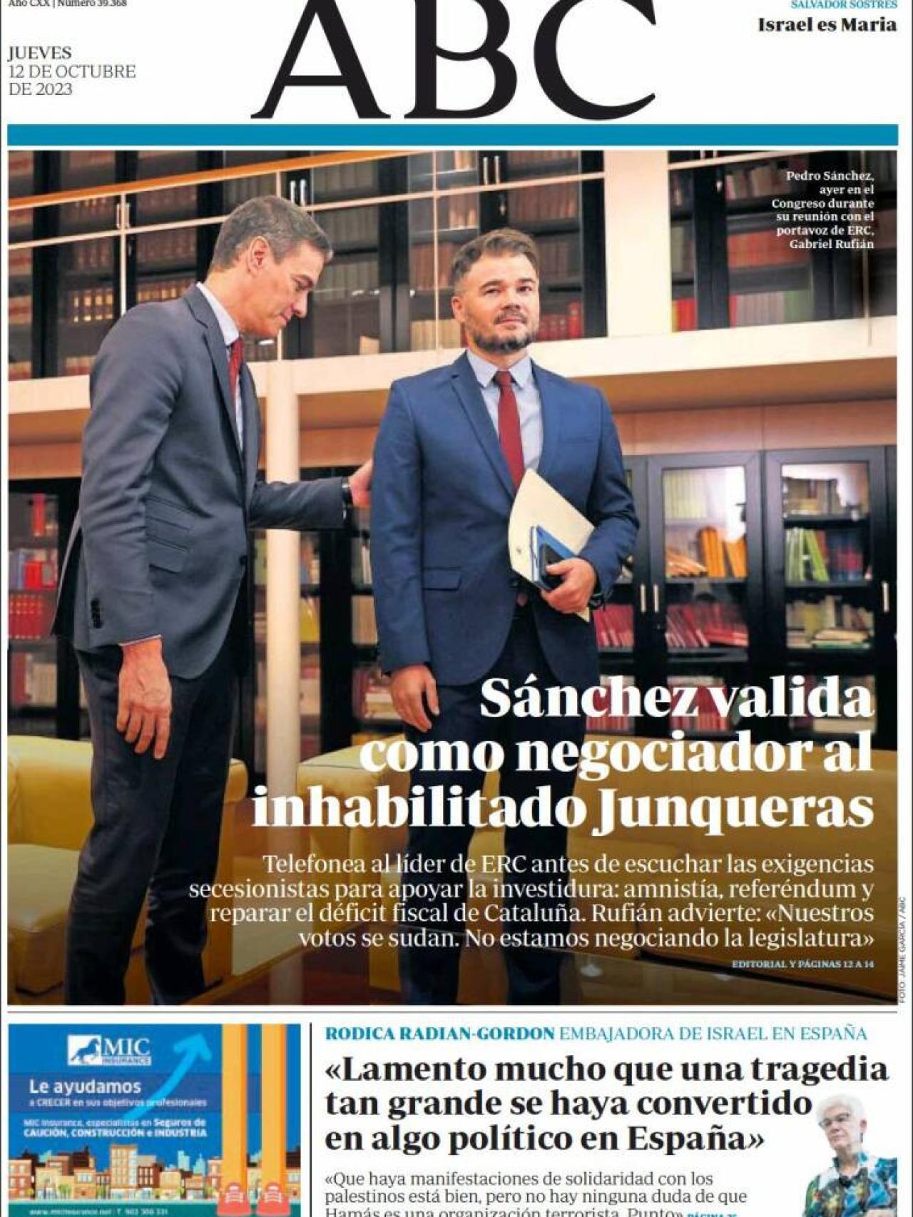 Portada de 'Abc' de 12 de octubre de 2023