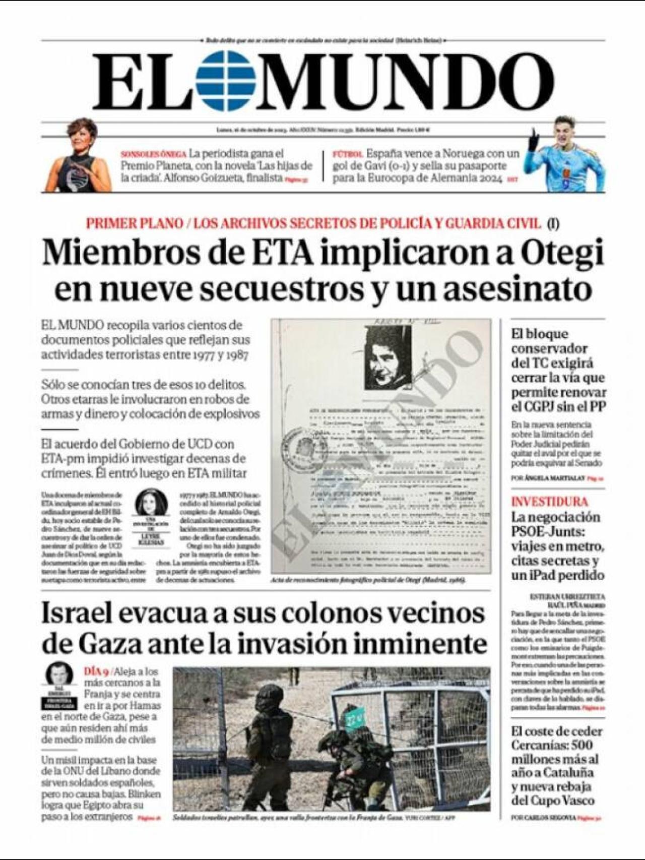 Portada de 'El Mundo' de 16 de octubre de 2023
