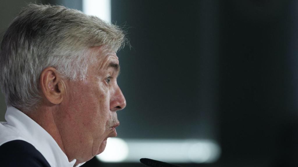 Carlo Ancelotti, durante una rueda de prensa con el Real Madrid
