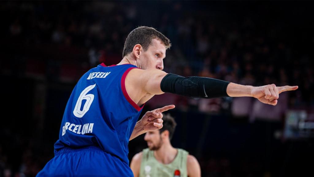 Vesely festeja unos puntos anotados contra el Bayern de Pablo Laso