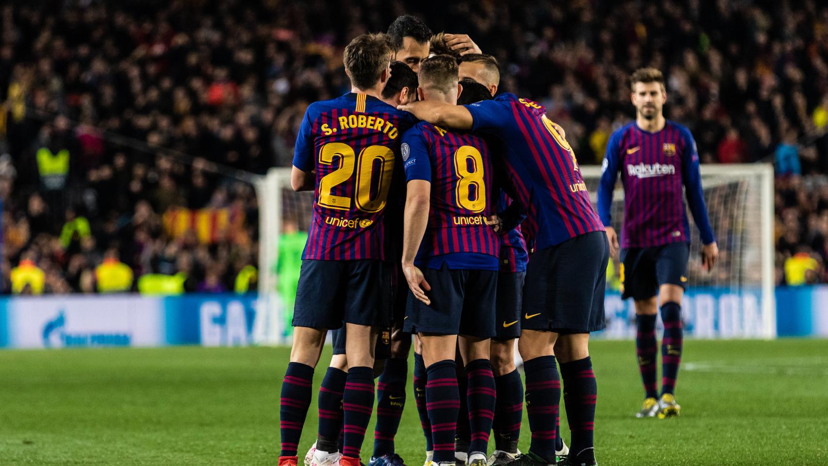 Los jugadores del Barça celebran un gol en 2019