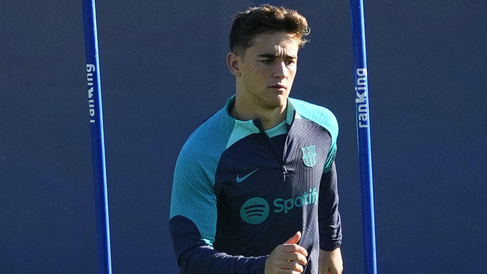 Gavi, durante un entrenamiento con el FC Barcelona