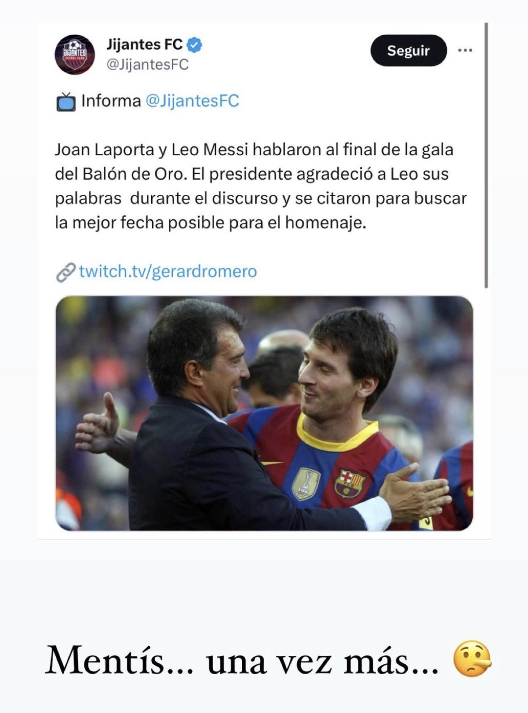 Leo Messi llama mentiroso a Gerard Romero, de 'Jijantes'