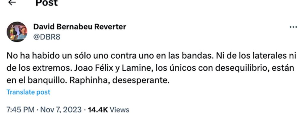 Las críticas de David Bernabéu hacia Raphinha