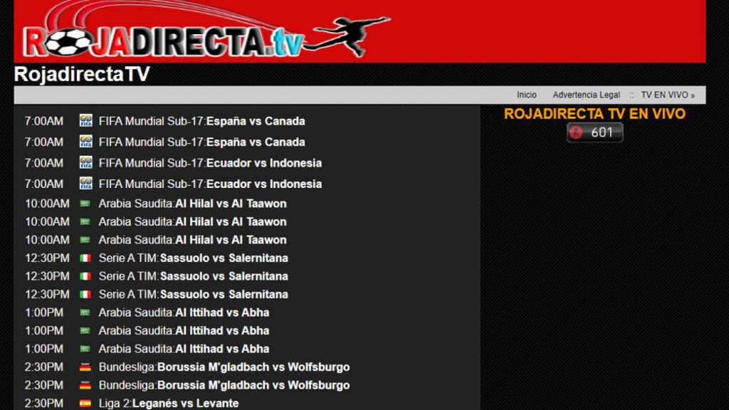 Captura de un filial de Rojadirecta 1