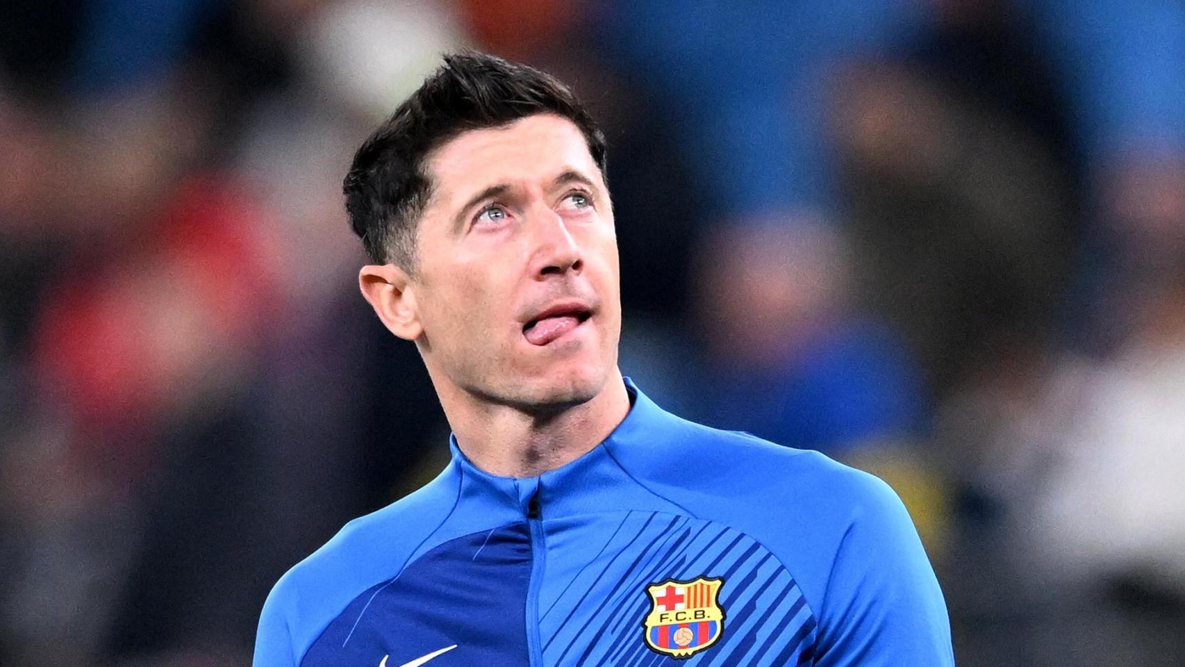 Robert Lewandowski, durante un calentamiento con el FC Barcelona