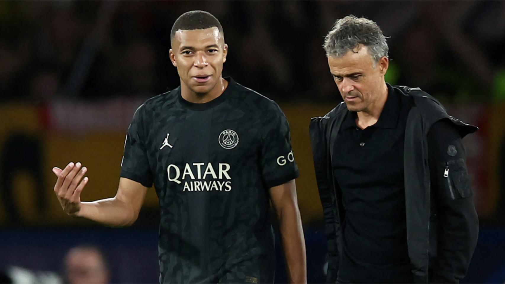 Luis Enrique y Mbappé, durante un partido de la Ligue 1