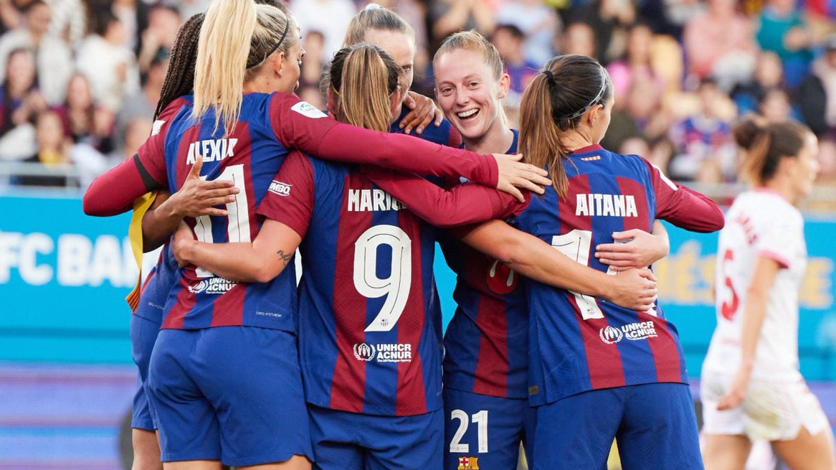 Las jugadoras del Barça Femenino, celebrando un gol