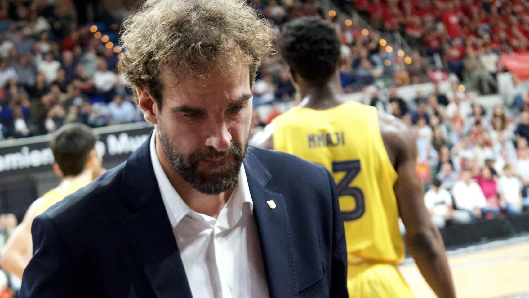 Roger Grimau, durante un partido del Barça de basket esta temporada
