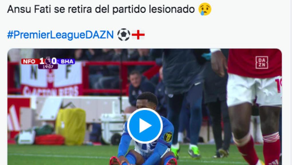 Tuit de DAZN tras la lesión de Ansu Fati