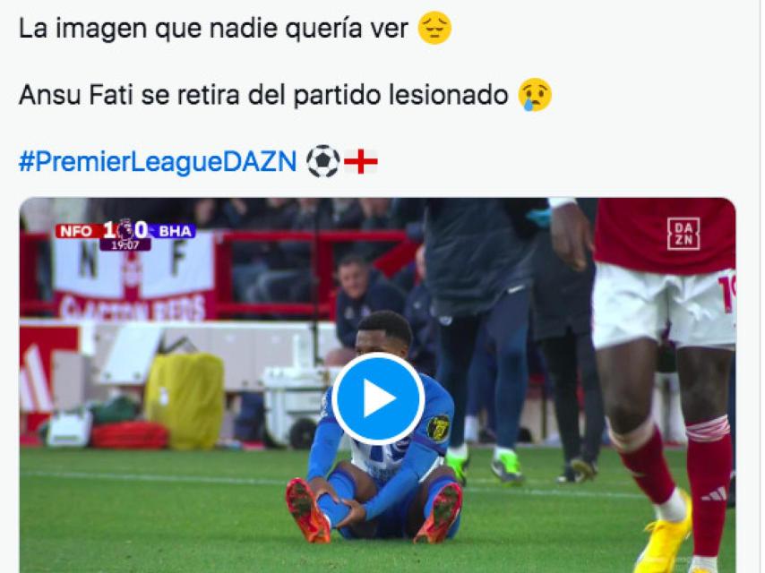 Tuit de DAZN tras la lesión de Ansu Fati