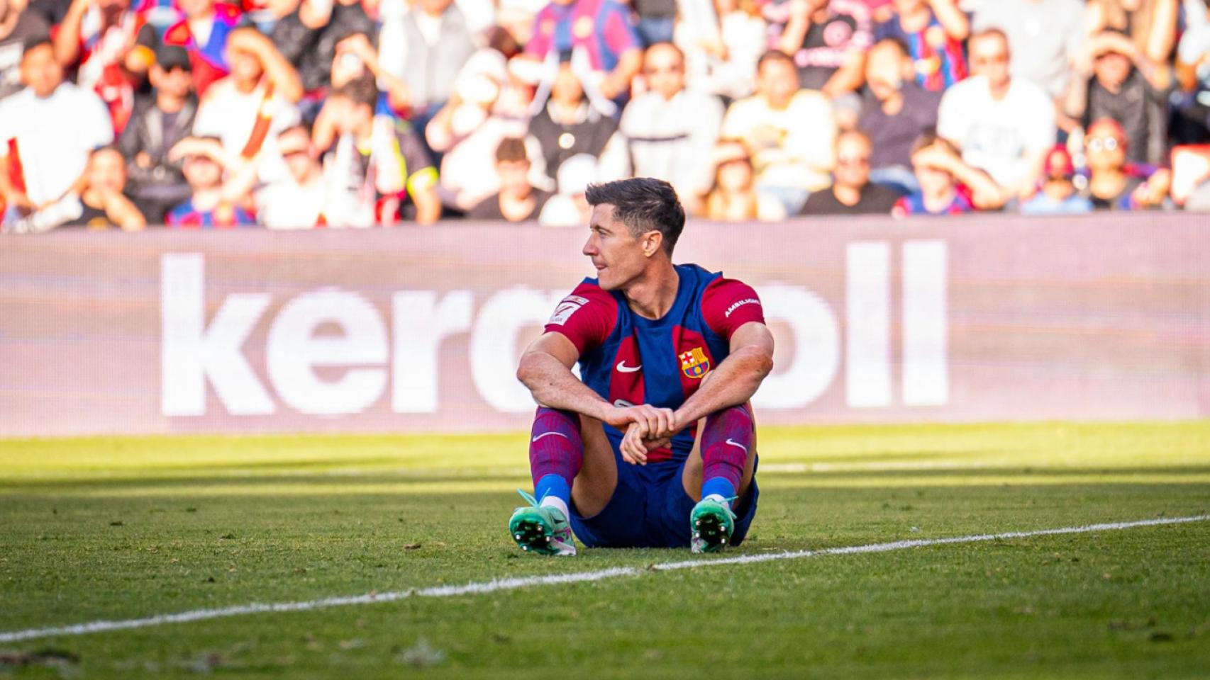 Robert Lewandowski, en el partido del Barça contra el Rayo