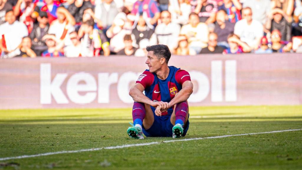 Robert Lewandowski, en el partido del Barça contra el Rayo