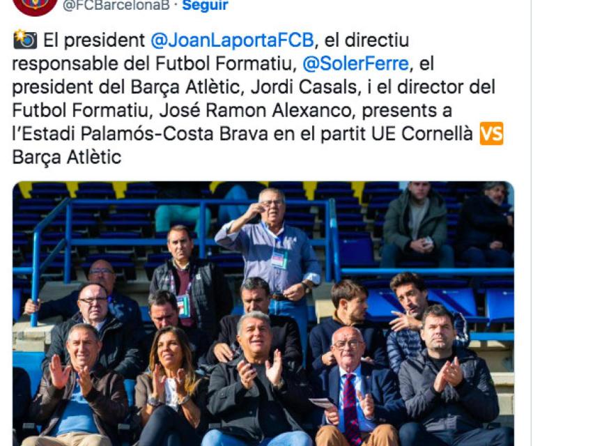Laporta presenció el partido entre el Cornellà y el Barça B