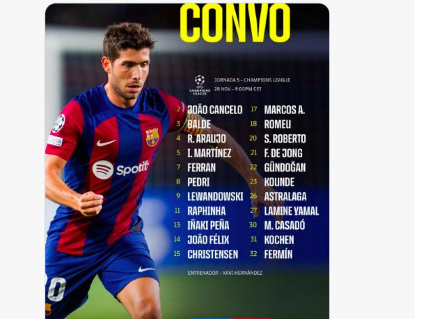 Lista de convocados de Xavi para el Barça-Oporto