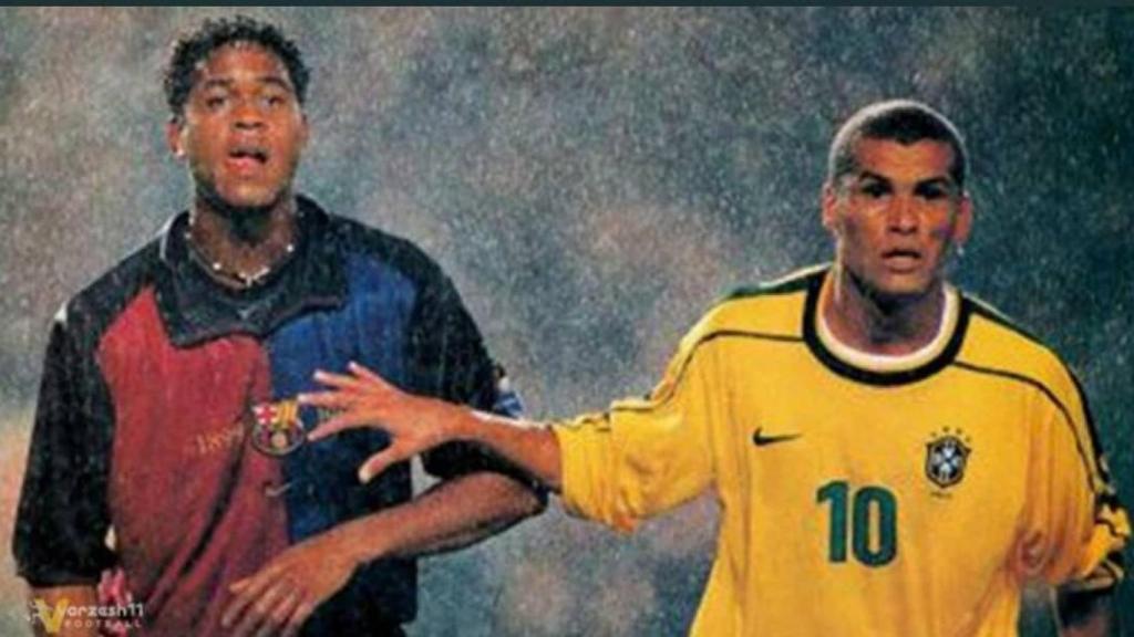 Kluivert y Rivaldo, en el Barça-Brasil del centenario del club