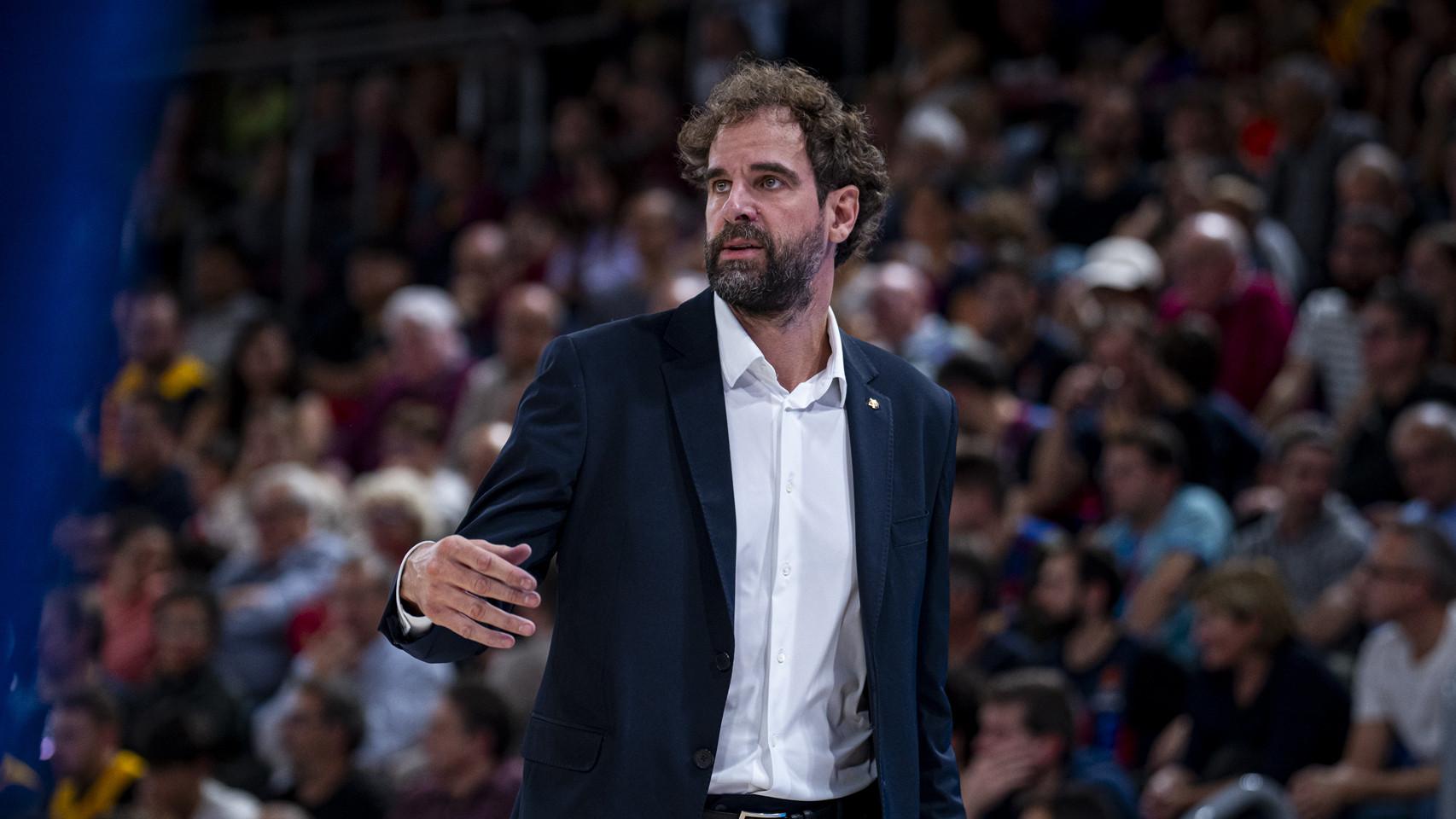 Roger Grimau, durante un partido del Barça de basket en el Palau