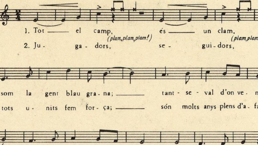 La partitura del 'Cant del Barça', compuesta en 1974