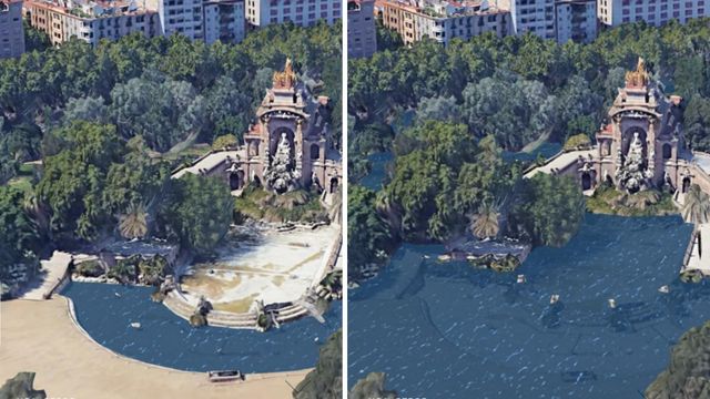 Recreación del Parque de la Ciutadella ante la subida del nivel del mar