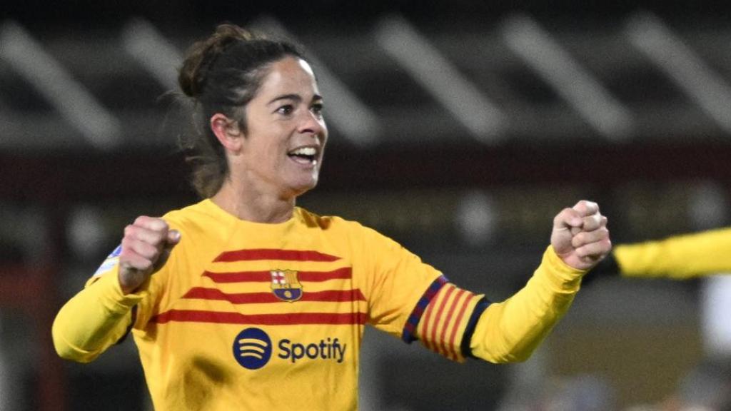 Patri Guijarro celebra su gol al Rosengard con Marta Torrejón