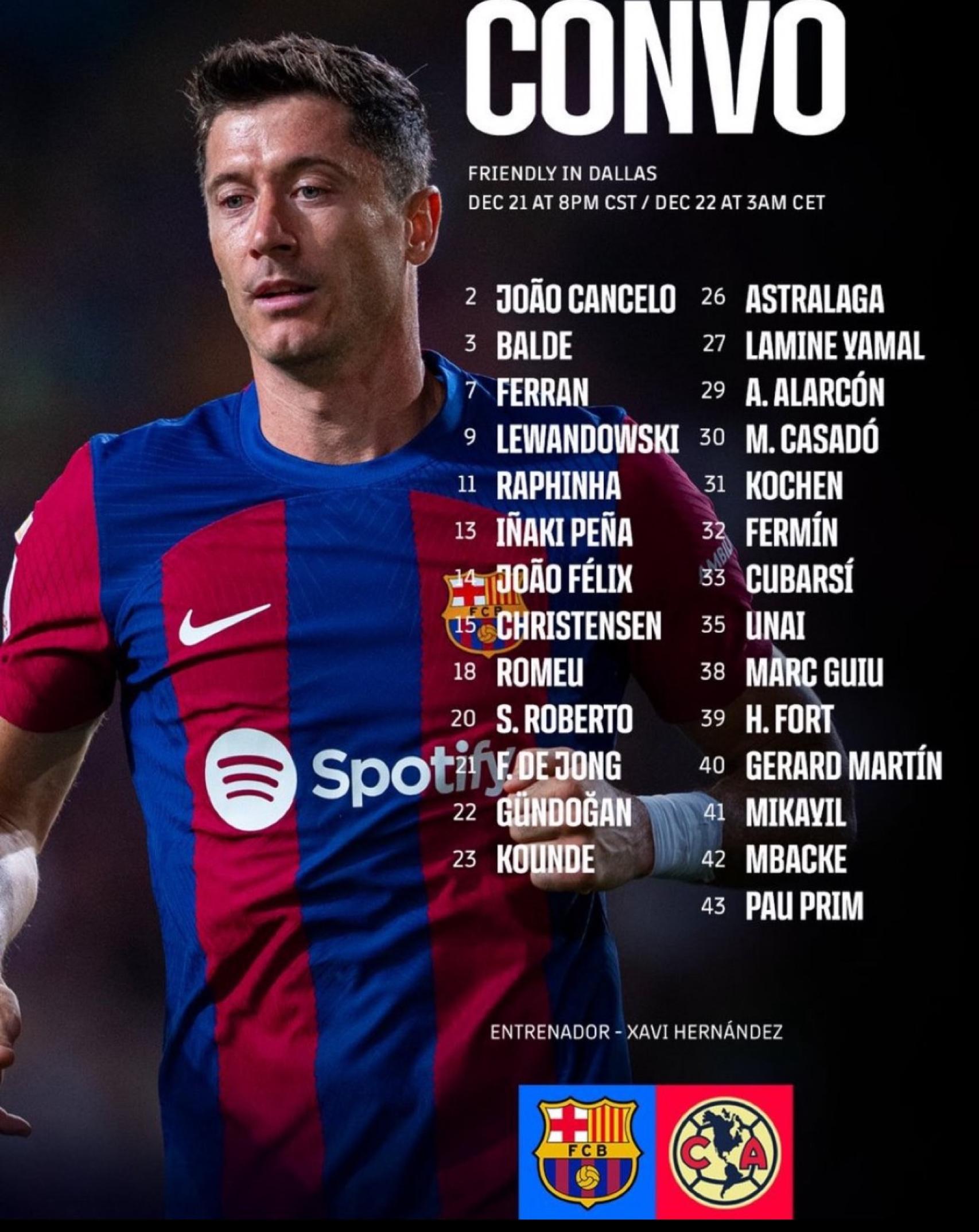 La convocatoria del Barça para el partido amistoso en Dallas