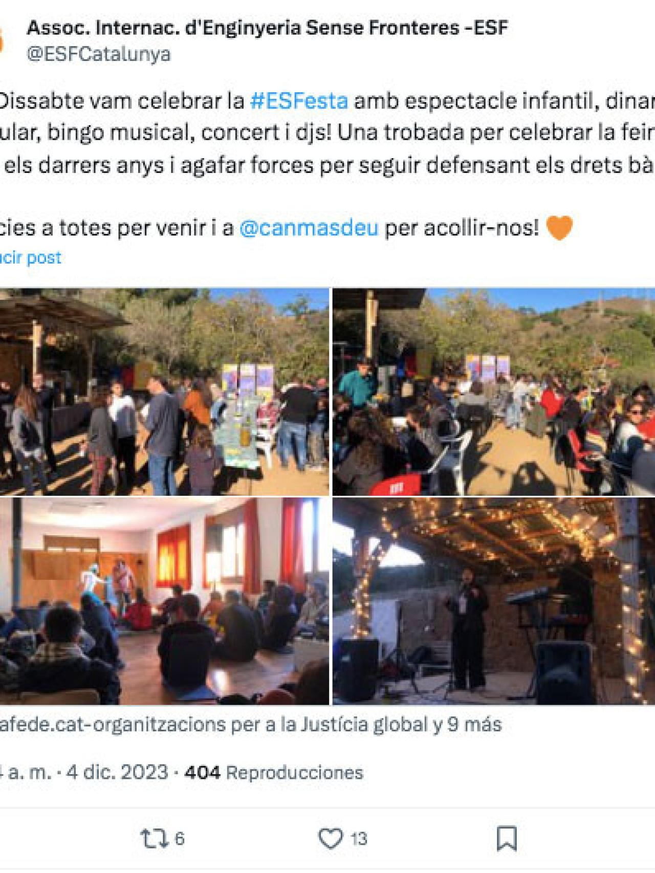 Los tuits de Ingeniería sin Fronteras agradeciendo a Can Masdéu su hospitalidad