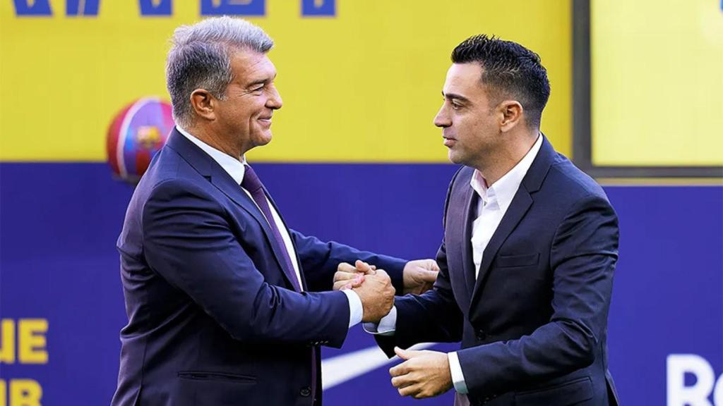 Joan Laporta, durante la presentación de Xavi como entrenador del Barça