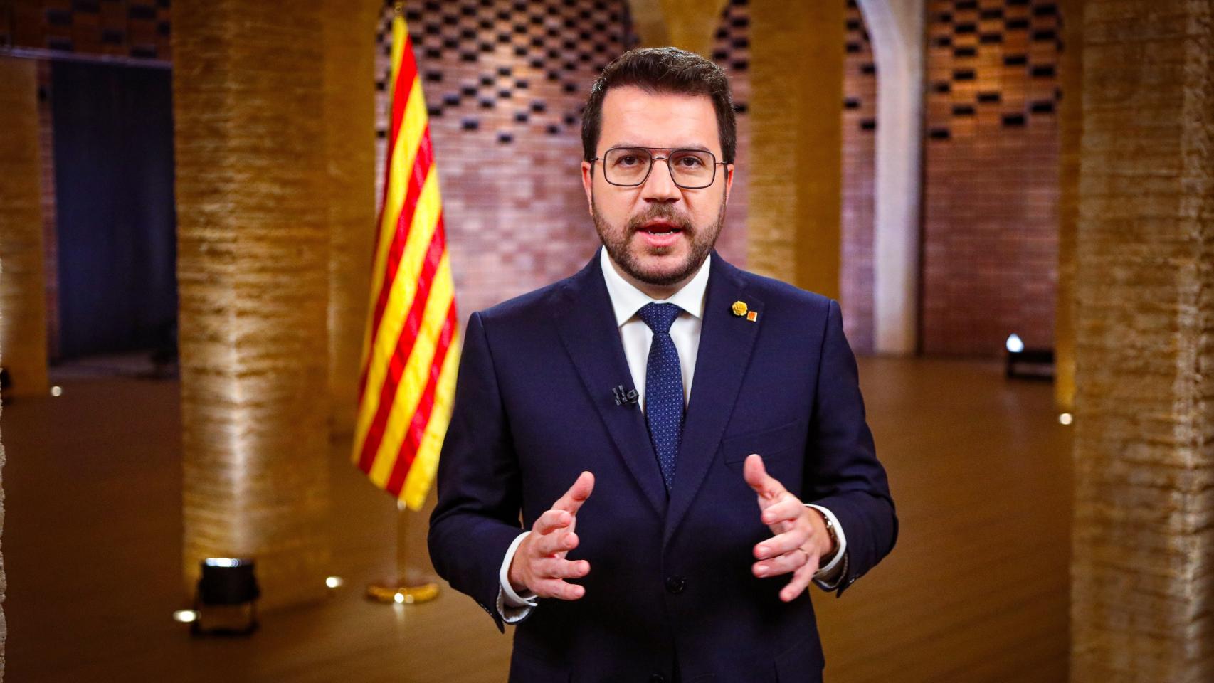 Pere Aragonès, presidente de la Generalitat, durante el discurso navideño del 2023
