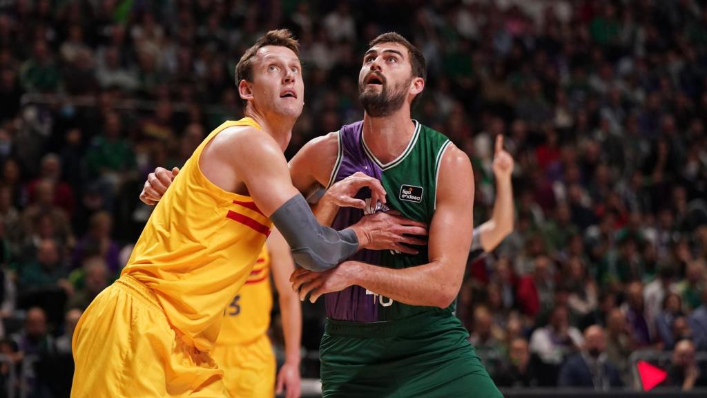 Jan Vesely disputa el balón contra un jugador del Unicaja