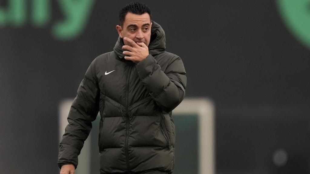 Xavi Hernández, en un entrenamiento del Barça después del parón de Navidad