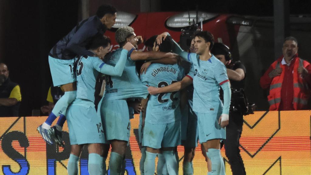 El Barça, celebrando el gol de Ilkay Gundogan contra la UD Las Palmas