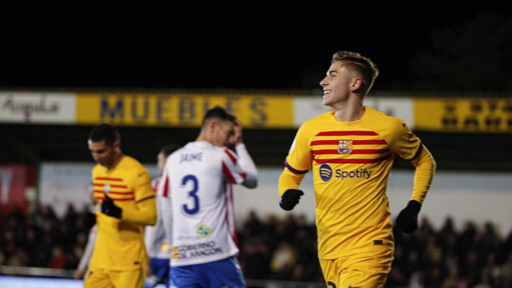 Fermín López, celebrando el gol marcado contra el Barbastro