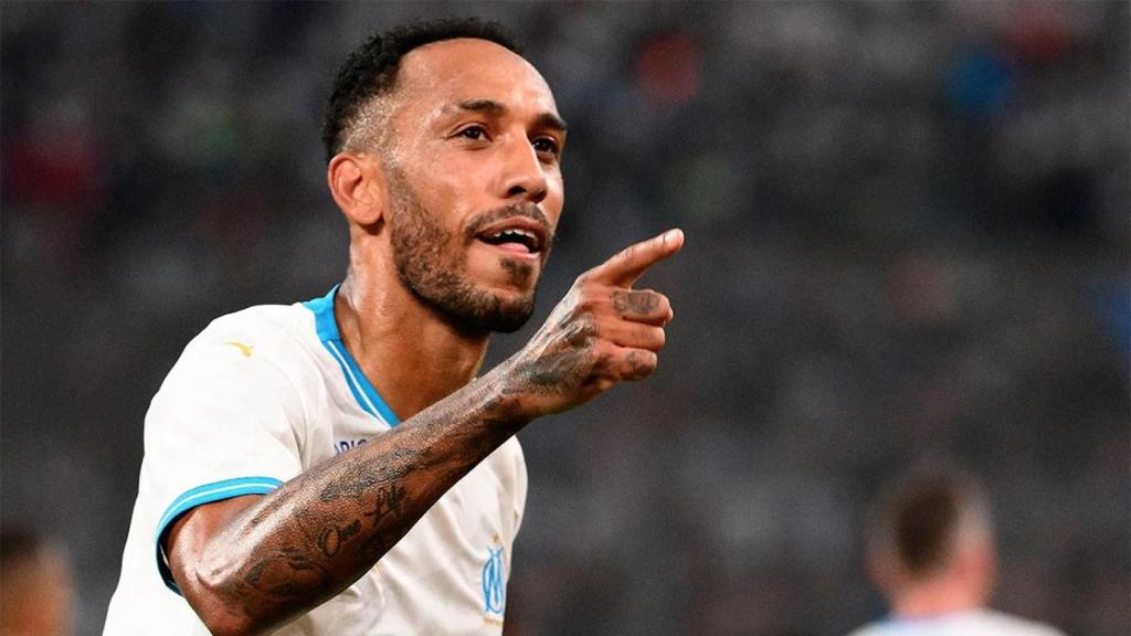 Aubameyang, celebrando un gol con el Olympique de Marsella