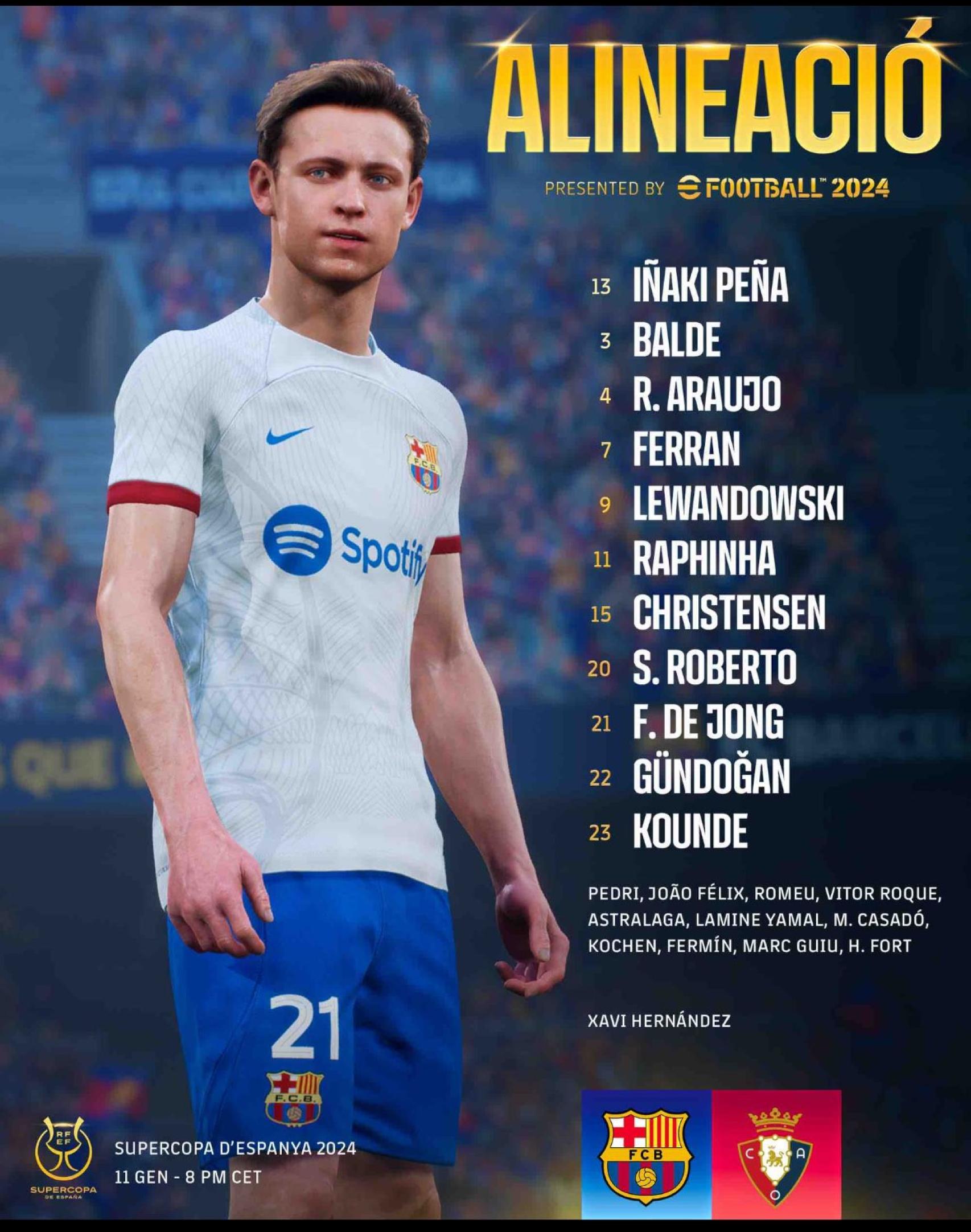 Este es el once del Barça contra el Osasuna para la Supercopa