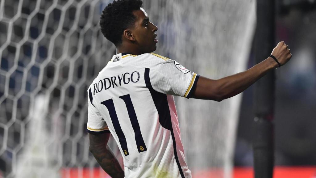 Rodrygo celebra su gol al Barça