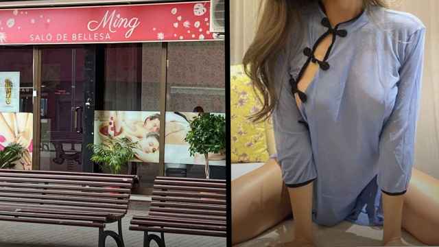 Fotomontaje del salón de belleza y una masajista de su página web