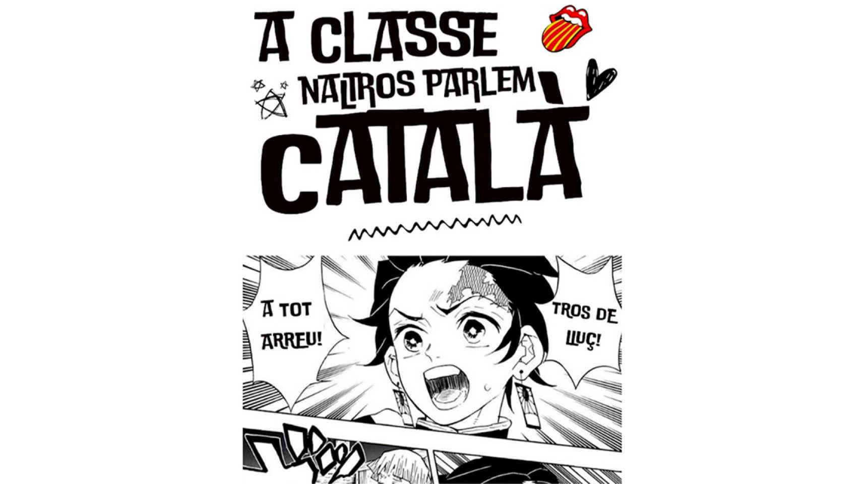 Imagen de un cartel dirigido al alumnado en las escuelas de Cataluña, en el que se les insta a hablar en catalán