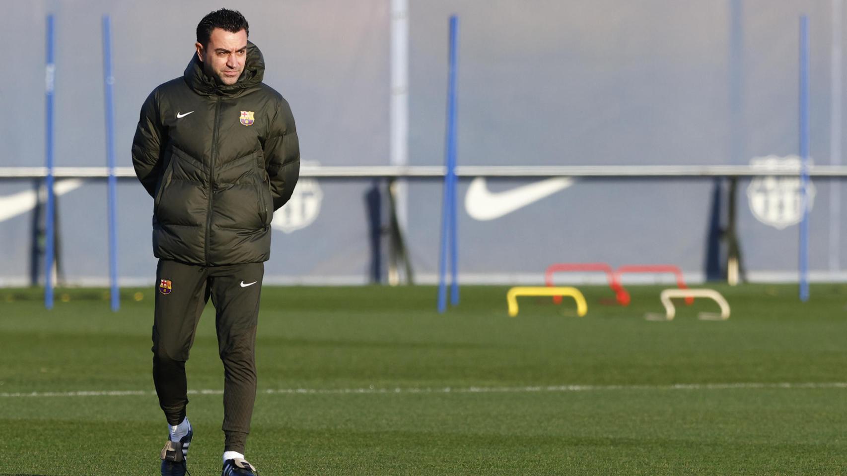 Xavi, en un entrenamiento del Barça