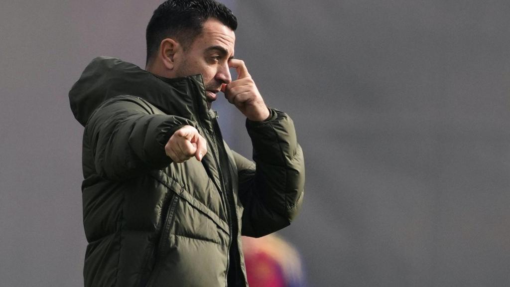 Xavi Hernández, durante el último entrenamiento del FC Barcelona