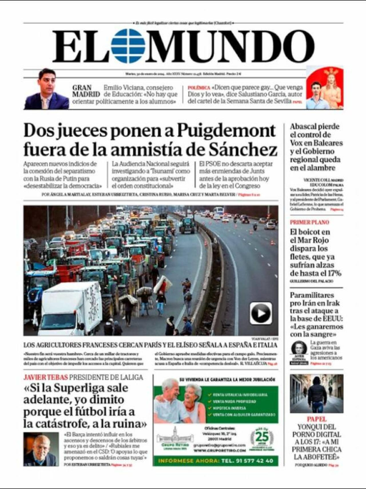 Portada de 'El Mundo' del 30 de enero de 2024
