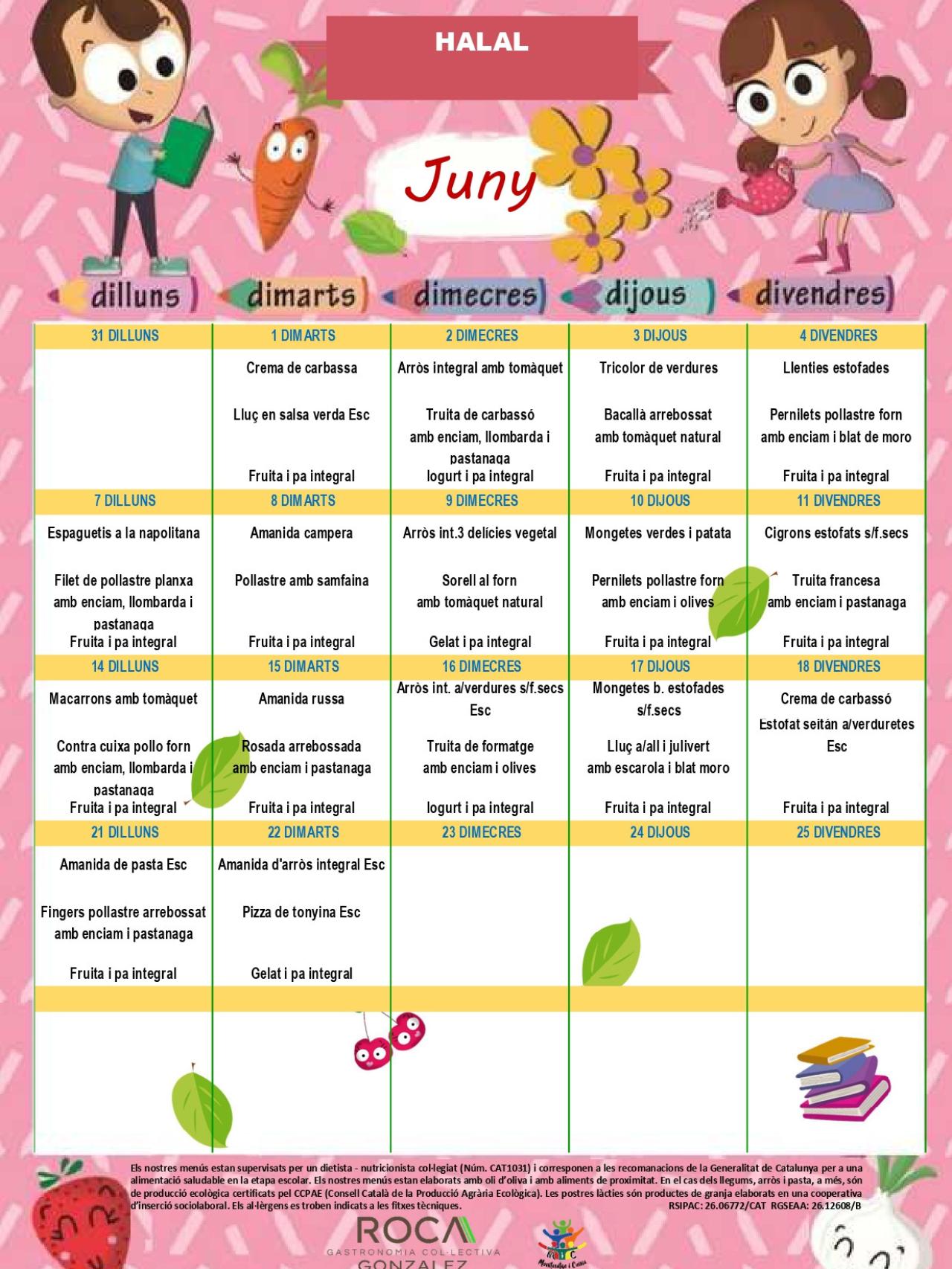 Menú halal para escuela